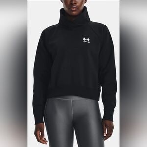 NWT Under Armour UA Women's Rival Fleece Wrap Funnel Neck Pullover Black Logo